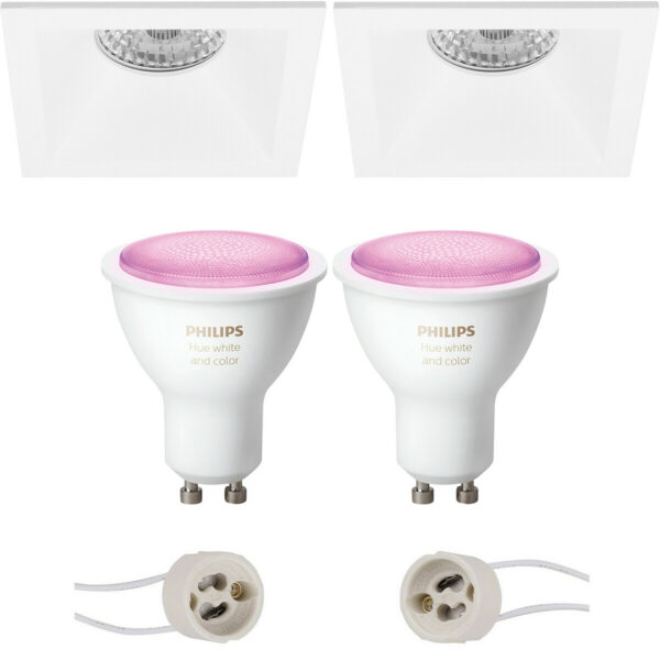 Pragmi Pollon Pro – Inbouw Vierkant – Mat Wit – Verdiept – 82mm – Philips Hue – LED Spot Set GU10 – White and Color Ambiance – Bluetooth Bestellen via ledinbouwverlichting