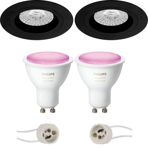 Pragmi Rodos Pro – Inbouw Rond – Mat Zwart – Ø93mm – Philips Hue – LED Spot Set GU10 – White and Color Ambiance – Bluetooth Bestellen via ledinbouwverlichting