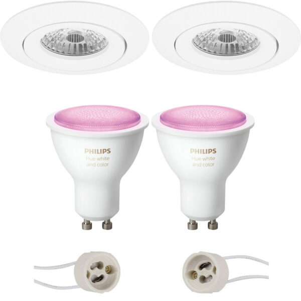 Pragmi Uranio Pro – Inbouw Rond – Mat Wit – Kantelbaar – Ø82mm – Philips Hue – LED Spot Set GU10 – White and Color Ambiance – Bluetooth Bestellen via ledinbouwverlichting