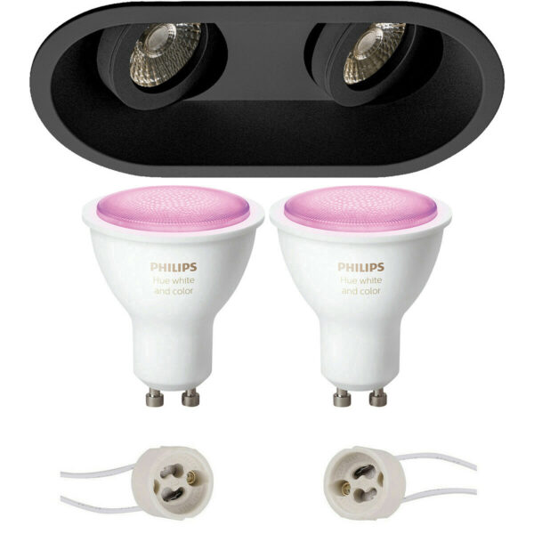 Pragmi Zano Pro – Inbouw Ovaal Dubbel – Mat Zwart – Kantelbaar – 185x93mm – Philips Hue – LED Spot Set GU10 – White and Color Ambiance – Bluetooth Bestellen via ledinbouwverlichting