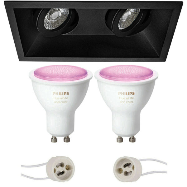 Pragmi Zano Pro – Inbouw Rechthoek Dubbel – Mat Zwart – Kantelbaar – 185x93mm – Philips Hue – LED Spot Set GU10 – White and Color Ambiance – Bluetooth Bestellen via ledinbouwverlichting