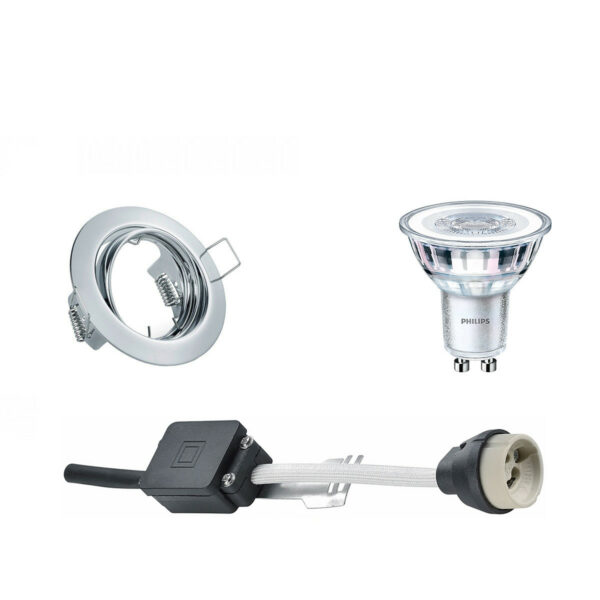 LED Spot Set – GU10 Fitting – Inbouw Rond – Glans Chroom – Kantelbaar Ø83mm – Philips – CorePro 827 36D – 5W – Warm Wit 2700K – Dimbaar Bestellen via ledinbouwverlichting