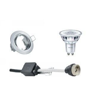 LED Spot Set – GU10 Fitting – Inbouw Rond – Glans Chroom – Kantelbaar Ø83mm – Philips – CorePro 830 36D – 4W – Warm Wit 3000K – Dimbaar Bestellen via ledinbouwverlichting