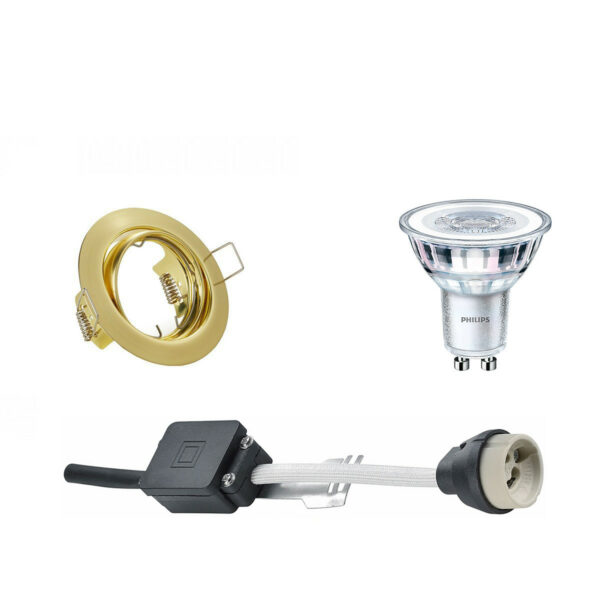 LED Spot Set – GU10 Fitting – Inbouw Rond – Mat Goud – Kantelbaar Ø83mm – Philips – CorePro 830 36D – 5W – Warm Wit 3000K – Dimbaar Bestellen via ledinbouwverlichting