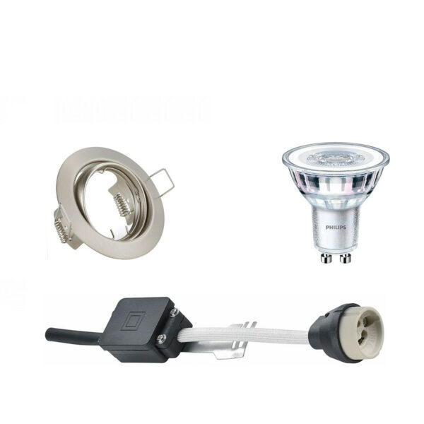 LED Spot Set – GU10 Fitting – Inbouw Rond – Mat Nikkel – Kantelbaar Ø83mm – Philips – CorePro 827 36D – 5W – Warm Wit 2700K – Dimbaar Bestellen via ledinbouwverlichting