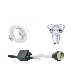 LED Spot Set – GU10 Fitting – Inbouw Rond – Mat Wit – Kantelbaar Ø83mm – Philips – CorePro 827 36D – 4W – Warm Wit 2700K – Dimbaar Bestellen via ledinbouwverlichting