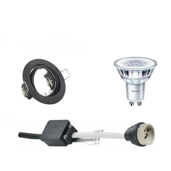 LED Spot Set – GU10 Fitting – Inbouw Rond – Mat Zwart – Kantelbaar Ø83mm – Philips – CorePro 827 36D – 5W – Warm Wit 2700K – Dimbaar Bestellen via ledinbouwverlichting