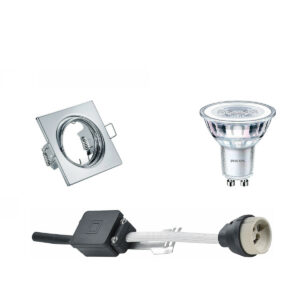 LED Spot Set – GU10 Fitting – Inbouw Vierkant – Glans Chroom – Kantelbaar 80mm – Philips – CorePro 840 36D – 3.5W – Natuurlijk Wit 4000K Bestellen via ledinbouwverlichting