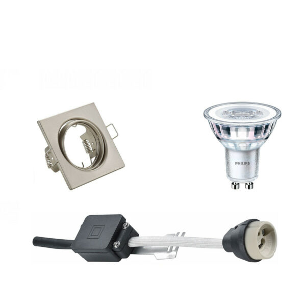 LED Spot Set – GU10 Fitting – Inbouw Vierkant – Mat Nikkel – Kantelbaar 80mm – Philips – CorePro 827 36D – 5W – Warm Wit 2700K – Dimbaar Bestellen via ledinbouwverlichting