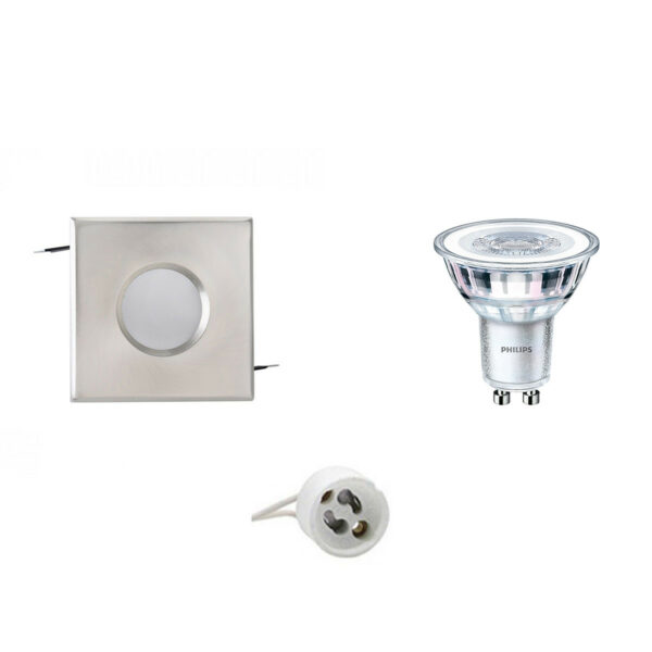 LED Spot Set – Aigi – GU10 Fitting – Waterdicht IP65 – Inbouw Vierkant – Mat Chroom – 82mm – Philips – CorePro 830 36D – 4W – Warm Wit 3000K – Dimbaar Bestellen via ledinbouwverlichting