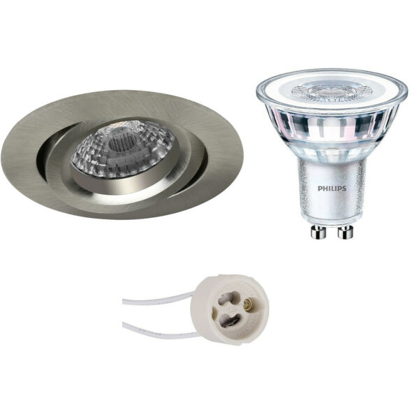 LED Spot Set – Pragmi Aerony Pro – GU10 Fitting – Inbouw Rond – Mat Nikkel – Kantelbaar – Ø82mm – Philips – CorePro 827 36D – 3.5W – Warm Wit 2700K Bestellen via ledinbouwverlichting