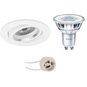 LED Spot Set – Pragmi Aerony Pro – GU10 Fitting – Inbouw Rond – Mat Wit – Kantelbaar – Ø82mm – Philips – CorePro 827 36D – 3.5W – Warm Wit 2700K Bestellen via ledinbouwverlichting