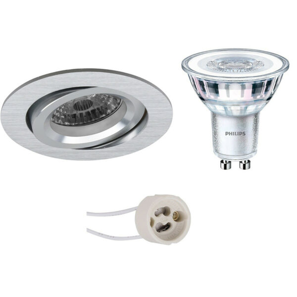 LED Spot Set – Pragmi Aerony Pro – GU10 Fitting – Inbouw Rond – Mat Zilver – Kantelbaar – Ø82mm – Philips – CorePro 827 36D – 3.5W – Warm Wit 2700K Bestellen via ledinbouwverlichting