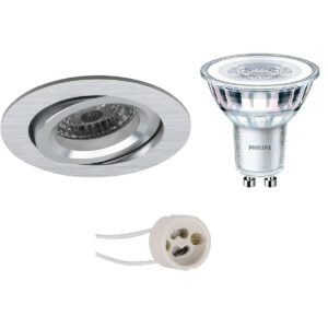 LED Spot Set – Pragmi Aerony Pro – GU10 Fitting – Inbouw Rond – Mat Zilver – Kantelbaar – Ø82mm – Philips – CorePro 840 36D – 4W – Natuurlijk Wit 4000K – Dimbaar Bestellen via ledinbouwverlichting