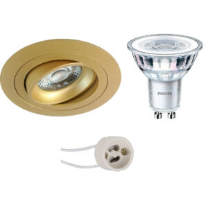 LED Spot Set – Pragmi Alpin Pro – GU10 Fitting – Inbouw Rond – Mat Goud – Kantelbaar – Ø92mm – Philips – CorePro 827 36D – 3.5W – Warm Wit 2700K Bestellen via ledinbouwverlichting