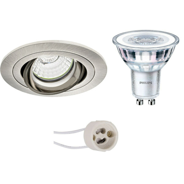 LED Spot Set – Pragmi Alpin Pro – GU10 Fitting – Inbouw Rond – Mat Nikkel – Kantelbaar – Ø92mm – Philips – CorePro 827 36D – 3.5W – Warm Wit 2700K Bestellen via ledinbouwverlichting