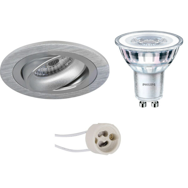 LED Spot Set – Pragmi Alpin Pro – GU10 Fitting – Inbouw Rond – Mat Zilver – Kantelbaar Ø92mm – Philips – CorePro 827 36D – 3.5W – Warm Wit 2700K Bestellen via ledinbouwverlichting