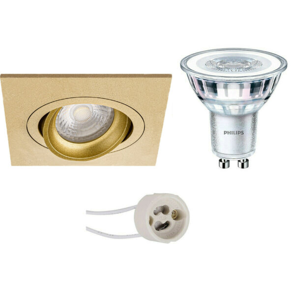 LED Spot Set – Pragmi Borny Pro – GU10 Fitting – Inbouw Vierkant – Mat Goud – Kantelbaar – 92mm – Philips – CorePro 840 36D – 5W – Natuurlijk Wit 4000K – Dimbaar Bestellen via ledinbouwverlichting