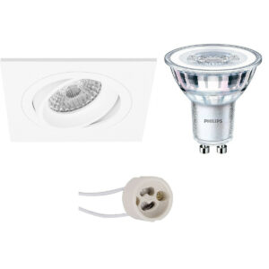 LED Spot Set – Pragmi Borny Pro – GU10 Fitting – Inbouw Vierkant – Mat Wit – Kantelbaar – 92mm – Philips – CorePro 827 36D – 3.5W – Warm Wit 2700K Bestellen via ledinbouwverlichting