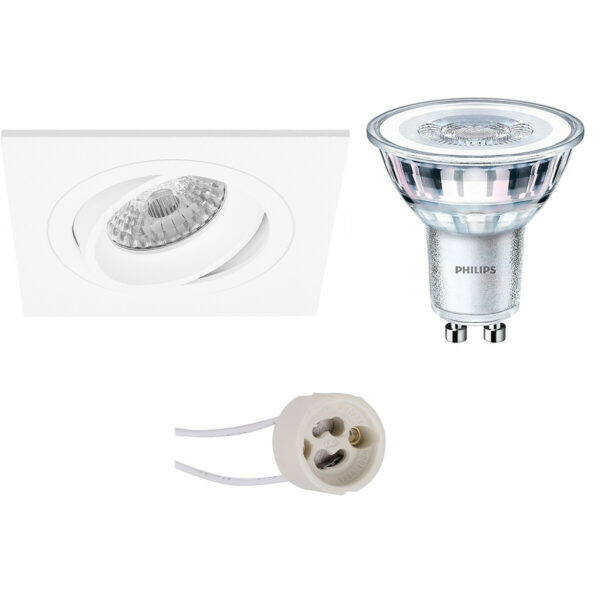 LED Spot Set – Pragmi Borny Pro – GU10 Fitting – Inbouw Vierkant – Mat Wit – Kantelbaar – 92mm – Philips – CorePro 827 36D – 3.5W – Warm Wit 2700K Bestellen via ledinbouwverlichting