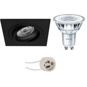 LED Spot Set – Pragmi Borny Pro – GU10 Fitting – Inbouw Vierkant – Mat Zwart – Kantelbaar – 92mm – Philips – CorePro 827 36D – 3.5W – Warm Wit 2700K Bestellen via ledinbouwverlichting