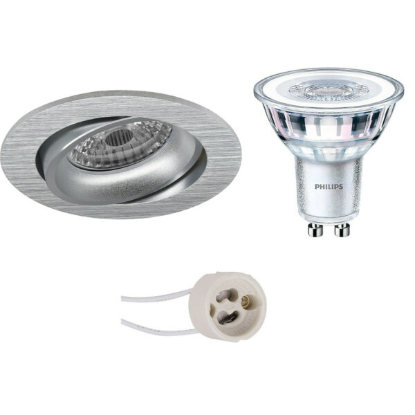 LED Spot Set – Pragmi Delton Pro – GU10 Fitting – Inbouw Rond – Mat Zilver – Kantelbaar – Ø82mm – Philips – CorePro 827 36D – 3.5W – Warm Wit 2700K Bestellen via ledinbouwverlichting