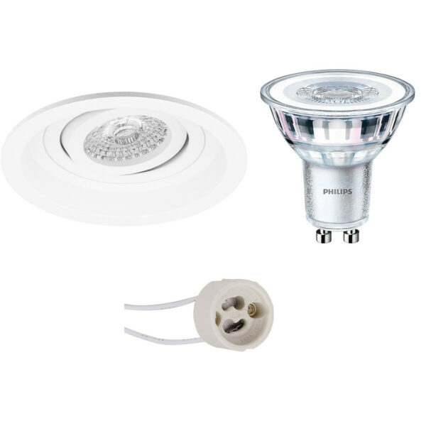 LED Spot Set – Pragmi Domy Pro – GU10 Fitting – Inbouw Rond – Mat Wit – Verdiept – Kantelbaar – Ø105mm – Philips – CorePro 827 36D – 3.5W – Warm Wit 2700K Bestellen via ledinbouwverlichting