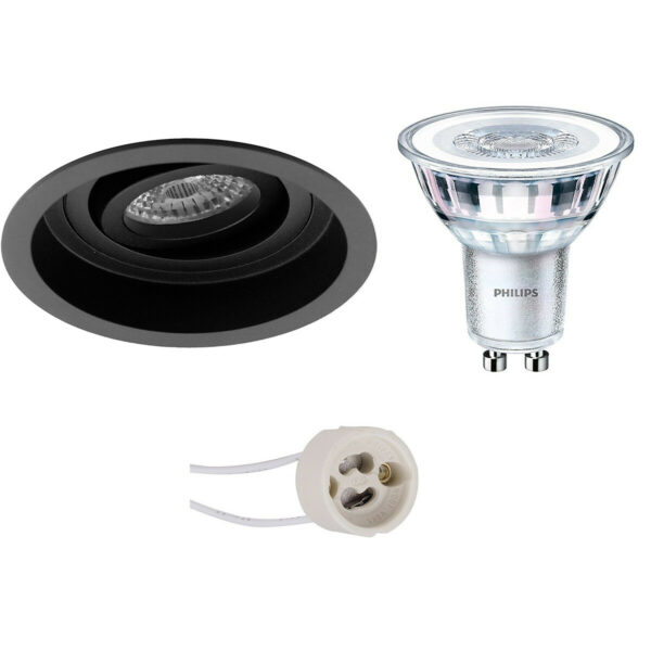 LED Spot Set – Pragmi Domy Pro – GU10 Fitting – Inbouw Rond – Mat Zwart – Verdiept – Kantelbaar – Ø105mm – Philips – CorePro 827 36D – 3.5W – Warm Wit 2700K Bestellen via ledinbouwverlichting