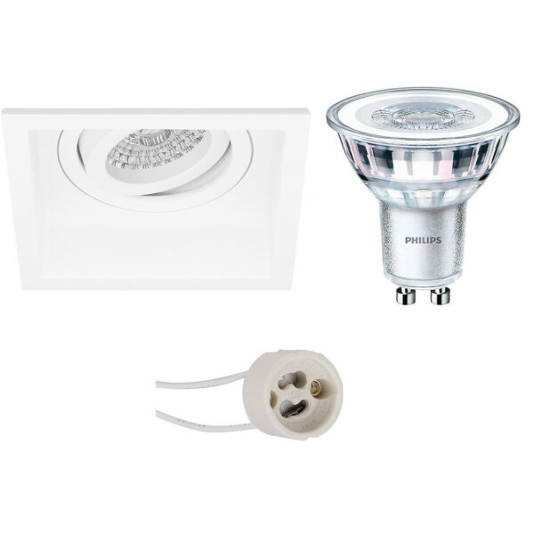 LED Spot Set – Pragmi Domy Pro – GU10 Fitting – Inbouw Vierkant – Mat Wit – Verdiept – Kantelbaar – 105mm – Philips – CorePro 840 36D – 5W – Natuurlijk Wit 4000K – Dimbaar Bestellen via ledinbouwverlichting