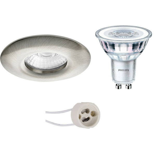 LED Spot Set – Pragmi Luno Pro – Waterdicht IP65 – GU10 Fitting – Inbouw Rond – Mat Nikkel – Ø82mm – Philips – CorePro 827 36D – 3.5W – Warm Wit 2700K Bestellen via ledinbouwverlichting