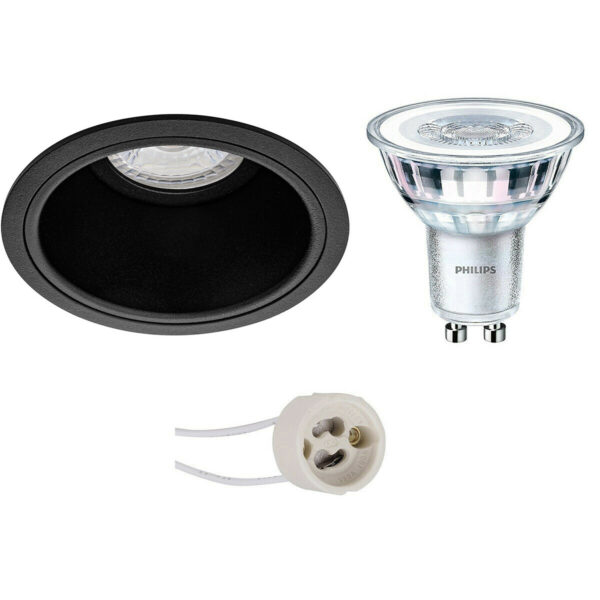 LED Spot Set – Pragmi Minko Pro – GU10 Fitting – Inbouw Rond – Mat Zwart – Verdiept – Ø90mm – Philips – CorePro 827 36D – 3.5W – Warm Wit 2700K Bestellen via ledinbouwverlichting