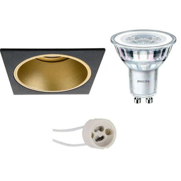 LED Spot Set – Pragmi Minko Pro – GU10 Fitting – Inbouw Vierkant – Mat Zwart/Goud – Verdiept – 90mm – Philips – CorePro 827 36D – 3.5W – Warm Wit 2700K Bestellen via ledinbouwverlichting