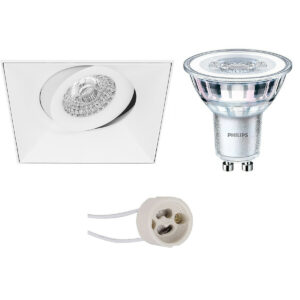 LED Spot Set – Pragmi Nivas Pro – GU10 Fitting – Inbouw Vierkant – Mat Wit – Trimless – Kantelbaar – 150mm – Philips – CorePro 827 36D – 3.5W – Warm Wit 2700K Bestellen via ledinbouwverlichting