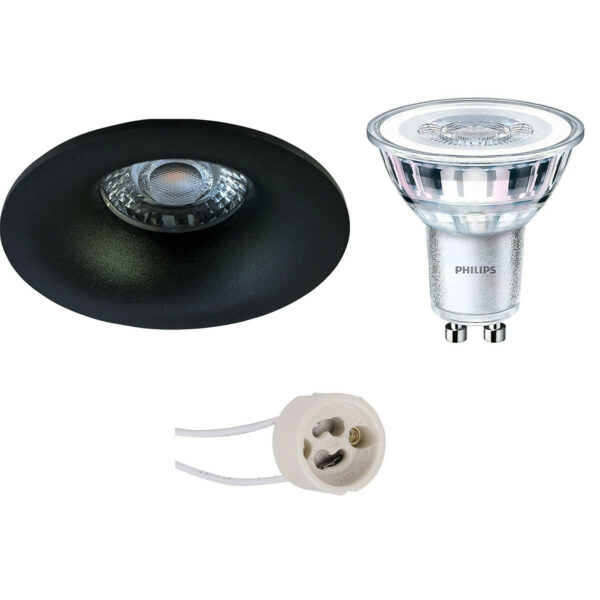 LED Spot Set – Pragmi Nora Pro – GU10 Fitting – Inbouw Rond – Mat Zwart – Ø82mm – Philips – CorePro 840 36D – 4W – Natuurlijk Wit 4000K – Dimbaar Bestellen via ledinbouwverlichting