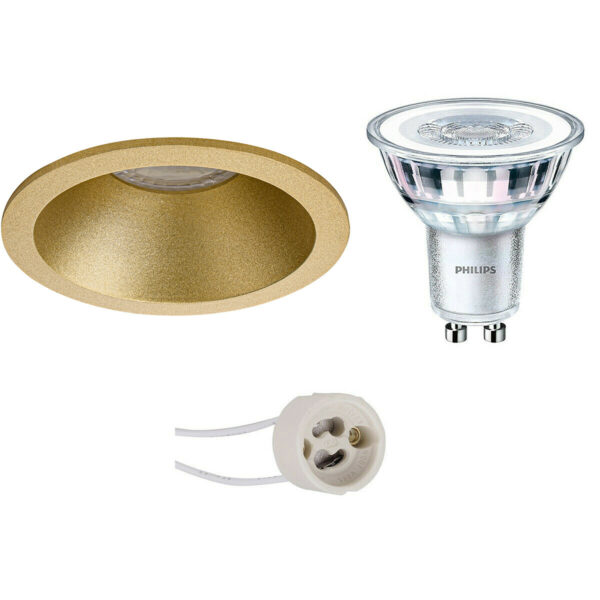 LED Spot Set – Pragmi Pollon Pro – GU10 Fitting – Inbouw Rond – Mat Goud – Verdiept – Ø82mm – Philips – CorePro 827 36D – 4.6W – Warm Wit 2700K Bestellen via ledinbouwverlichting