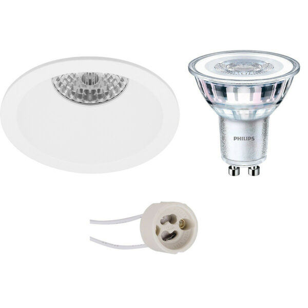 LED Spot Set – Pragmi Pollon Pro – GU10 Fitting – Inbouw Rond – Mat Wit – Verdiept – Ø82mm – Philips – CorePro 827 36D – 3.5W – Warm Wit 2700K Bestellen via ledinbouwverlichting