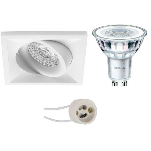 LED Spot Set – Pragmi Qiundo Pro – GU10 Fitting – Inbouw Vierkant – Mat Wit – Kantelbaar – 80mm – Philips – CorePro 827 36D – 3.5W – Warm Wit 2700K Bestellen via ledinbouwverlichting