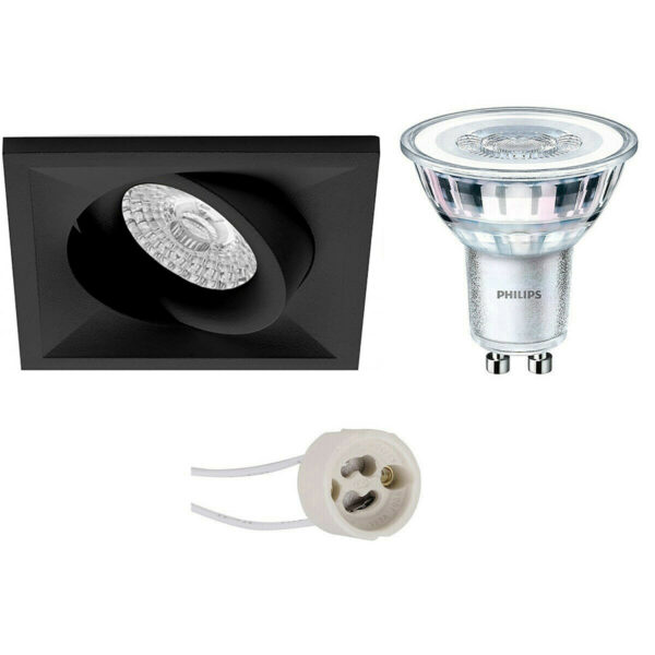 LED Spot Set – Pragmi Qiundo Pro – GU10 Fitting – Inbouw Vierkant – Mat Zwart – Kantelbaar – 80mm – Philips – CorePro 840 36D – 5W – Natuurlijk Wit 4000K – Dimbaar Bestellen via ledinbouwverlichting