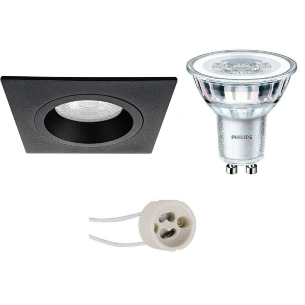 LED Spot Set – Pragmi Rodos Pro – GU10 Fitting – Inbouw Vierkant – Mat Zwart – 93mm – Philips – CorePro 827 36D – 3.5W – Warm Wit 2700K Bestellen via ledinbouwverlichting