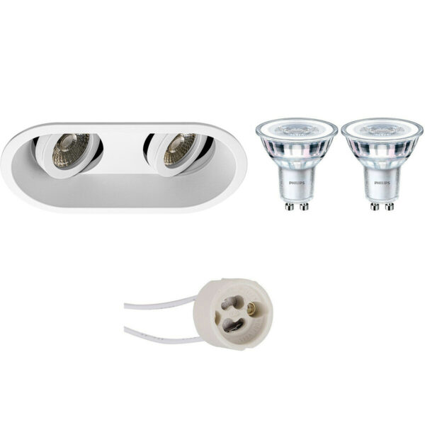 LED Spot Set – Pragmi Zano Pro – GU10 Fitting – Inbouw Ovaal Dubbel – Mat Wit – Kantelbaar – 185x93mm – Philips – CorePro 840 36D – 5W – Natuurlijk Wit 4000K – Dimbaar Bestellen via ledinbouwverlichting