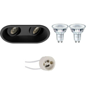 LED Spot Set – Pragmi Zano Pro – GU10 Fitting – Inbouw Ovaal Dubbel – Mat Zwart – Kantelbaar – 185x93mm – Philips – CorePro 827 36D – 3.5W – Warm Wit 2700K Bestellen via ledinbouwverlichting