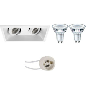 LED Spot Set – Pragmi Zano Pro – GU10 Fitting – Inbouw Rechthoek Dubbel – Mat Wit – Kantelbaar – 185x93mm – Philips – CorePro 840 36D – 5W – Natuurlijk Wit 4000K – Dimbaar Bestellen via ledinbouwverlichting