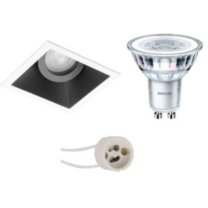 LED Spot Set – Pragmi Zano Pro – GU10 Fitting – Inbouw Vierkant – Mat Zwart/Wit – Kantelbaar – 93mm – Philips – CorePro 840 36D – 4W – Natuurlijk Wit 4000K – Dimbaar Bestellen via ledinbouwverlichting