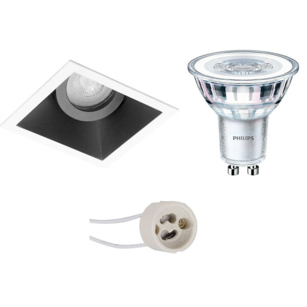 LED Spot Set – Pragmi Zano Pro – GU10 Fitting – Inbouw Vierkant – Mat Zwart/Wit – Kantelbaar – 93mm – Philips – CorePro 830 36D – 5W – Warm Wit 3000K – Dimbaar Bestellen via ledinbouwverlichting