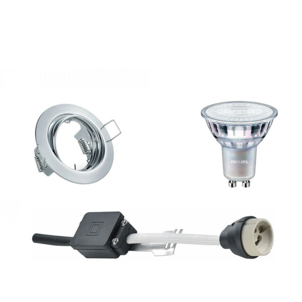 LED Spot Set – GU10 Fitting – Inbouw Rond – Glans Chroom – Kantelbaar Ø83mm – Philips – MASTER 927 36D VLE – 3.7W – Warm Wit 2200K-2700K – DimTone Dimbaar Bestellen via ledinbouwverlichting