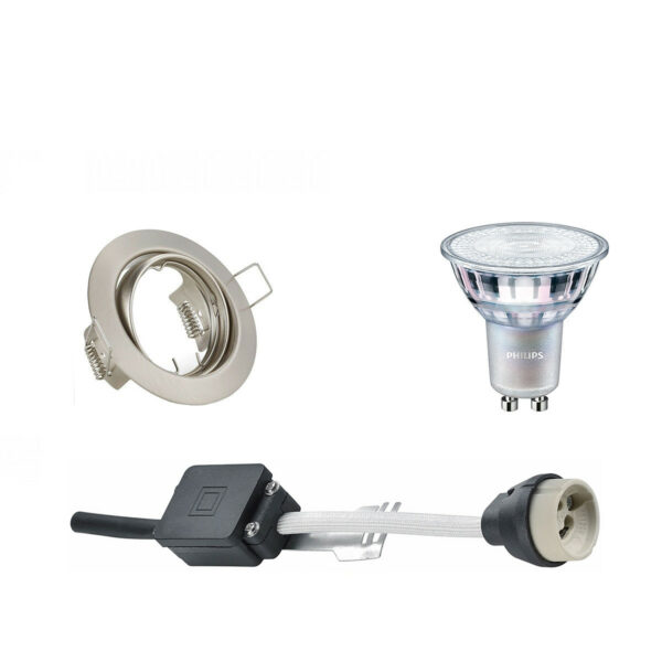 LED Spot Set – GU10 Fitting – Inbouw Rond – Mat Nikkel – Kantelbaar Ø83mm – Philips – MASTER 927 36D VLE – 3.7W – Warm Wit 2200K-2700K – DimTone Dimbaar Bestellen via ledinbouwverlichting