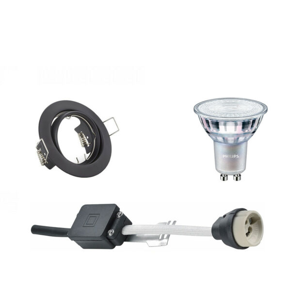 LED Spot Set – GU10 Fitting – Inbouw Rond – Mat Zwart – Kantelbaar Ø83mm – Philips – MASTER 927 36D VLE – 3.7W – Warm Wit 2200K-2700K – DimTone Dimbaar Bestellen via ledinbouwverlichting