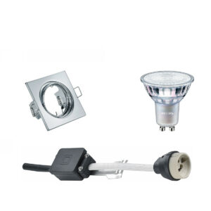 LED Spot Set – GU10 Fitting – Inbouw Vierkant – Glans Chroom – Kantelbaar 80mm – Philips – MASTER 927 36D VLE – 3.7W – Warm Wit 2200K-2700K – DimTone Dimbaar Bestellen via ledinbouwverlichting