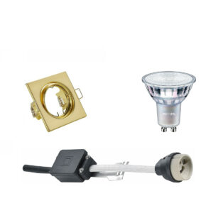 LED Spot Set – GU10 Fitting – Inbouw Vierkant – Mat Goud – Kantelbaar 80mm – Philips – MASTER 927 36D VLE – 3.7W – Warm Wit 2200K-2700K – DimTone Dimbaar Bestellen via ledinbouwverlichting