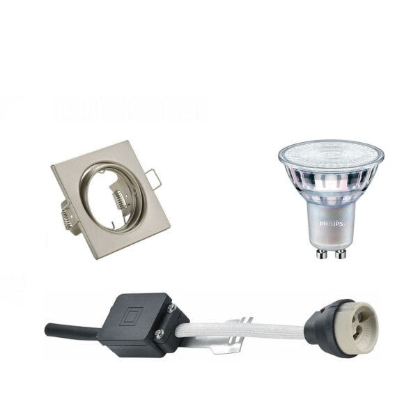 LED Spot Set – GU10 Fitting – Inbouw Vierkant – Mat Nikkel – Kantelbaar 80mm – Philips – MASTER 927 36D VLE – 3.7W – Warm Wit 2200K-2700K – DimTone Dimbaar Bestellen via ledinbouwverlichting